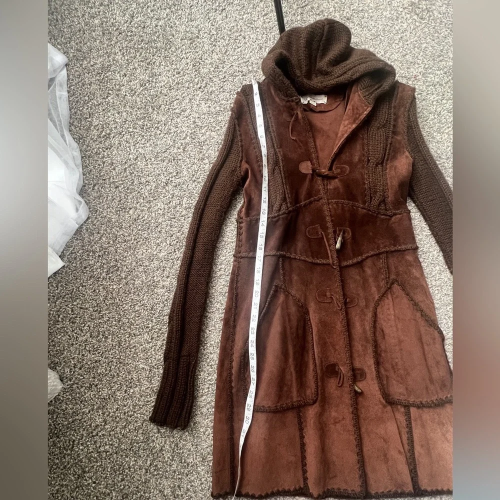 Y2K Festival Ready Brown Suede Sweater Hooded Women's Coat‎